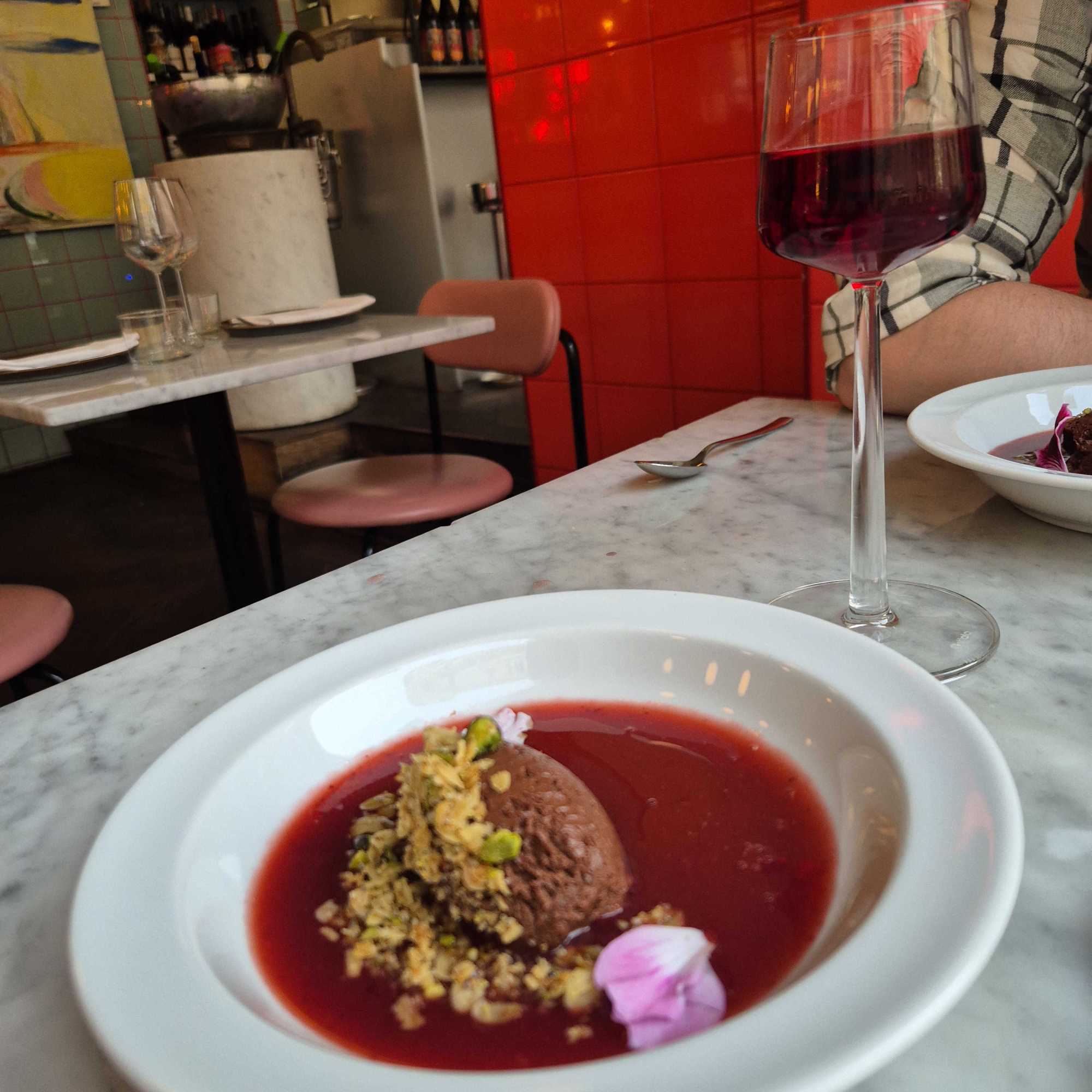 Strawberry dessert from Yes Yes Yes restaurant tasting menu in Helsinki